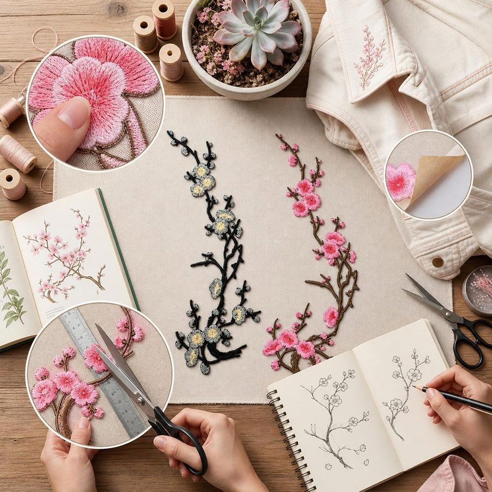 DIY Cherry Blossom Iron On Pat - Applique Patch Flower 评论和价格