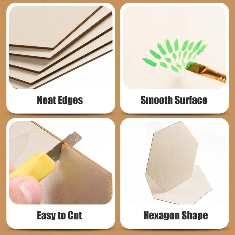10-120mm Wooden Hexagon Blank  - Christmas Craft Embellishment 评论和价格
