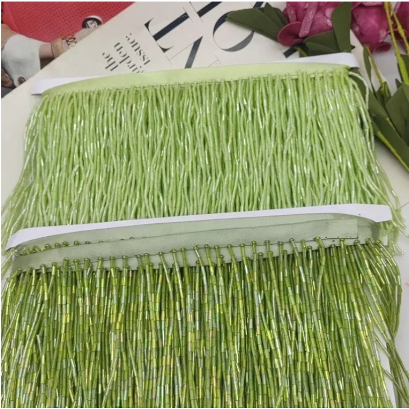 10CM Silver Red Bead Tube Tass - Beaded Trim Fringe 评论和价格