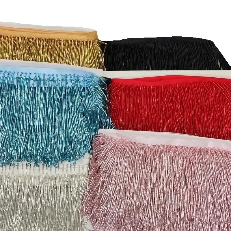 10CM Silver Red Bead Tube Tass - Beaded Trim Fringe 评论和价格